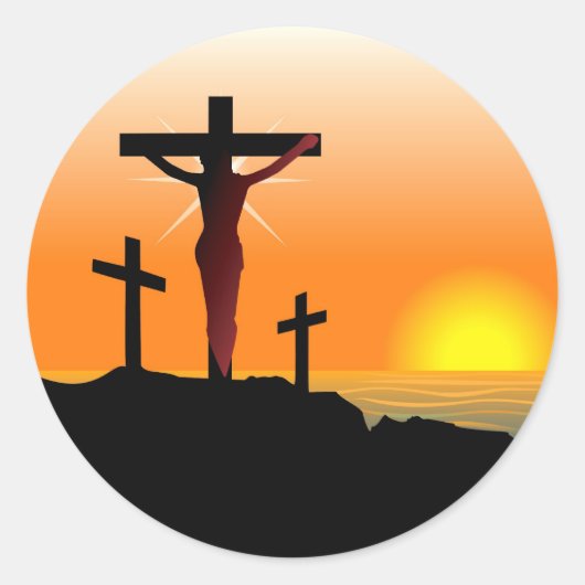 Paas Calvariekruis Ronde Sticker (Voorkant)