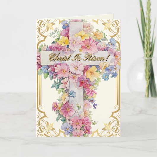 Paas Christus is verrezen bloemkruisgebed  Feestdagen Kaart (Voorkant)