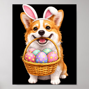 Paas Corgi Hond Konijn Cute Paaseieren Mand Poster
