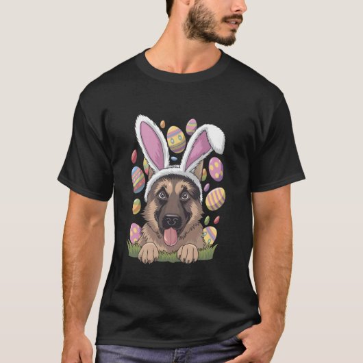 Paas Duitse Herdershond Konijn T-shirt (Voorkant)