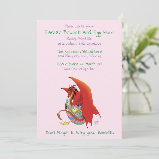 Paas Ei Rode Draak Kaart (Staand voorkant)