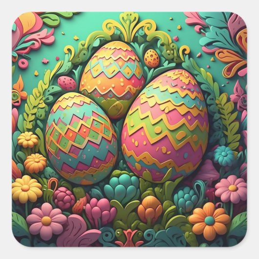 PAAS EIER TUIN VIERKANTE STICKER (Voorkant)