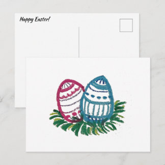 Paas eieren ansichtkaart in roze en blauw briefkaart