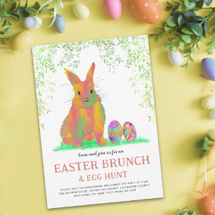 Paas Eieren Jacht Brunch Kleurrijk Knuffel Konijn  Uitnodiging Briefkaart