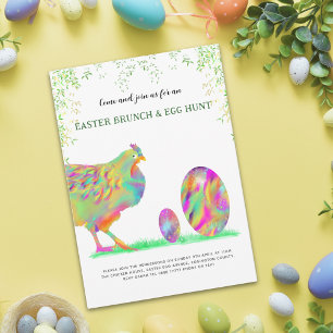 Paas Eieren Jacht Brunch Schattig Kleurrijke Hen & Kaart
