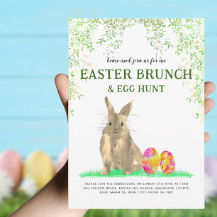 Paas Eieren Jacht Brunch Schattig Konijn Aquarel Kaart