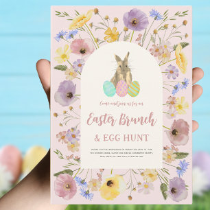 Paas Eieren Jacht Brunch Schattig Konijn Bloemrijk Kaart