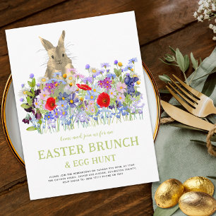 Paas Eieren Jacht Brunch Schattig Konijn Bloemstuk Uitnodiging Briefkaart