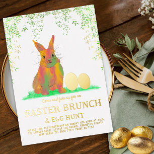 Paas Eieren Jacht Brunch Schattig Konijn & Eieren  Folie Uitnodiging Briefkaart