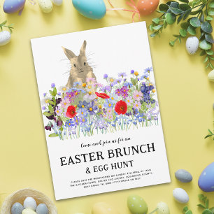 Paas Eieren Jacht Lente Brunch Cute Konijn Bloemen Kaart