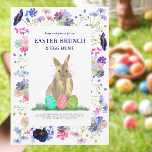Paas Eieren Jacht Lente Brunch Cute Konijn Bloemen Kaart