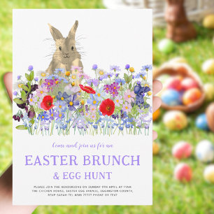 Paas Eieren Jacht Lente Brunch Cute Konijn Bloemen Kaart