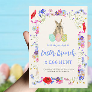 Paas Eieren Jacht Lente Brunch Cute Konijn Bloemen Kaart