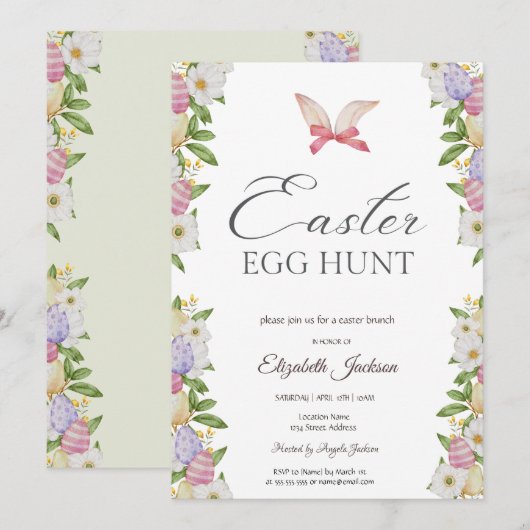 Paas Eieren Konijn Oren Bloemen Brunch & Bubbelwij Kaart (Voorkant / Achterkant)