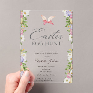Paas Eieren Konijn Oren Bloemen Brunch & Mousseren Acryl Uitnodigingen