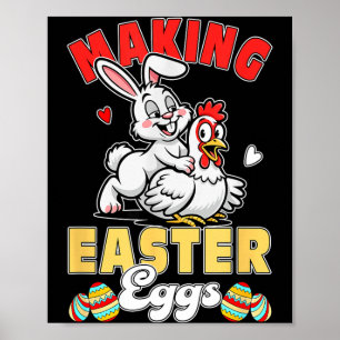 Paas Eieren Maken Grappige Grap Paar Konijn Kip Poster