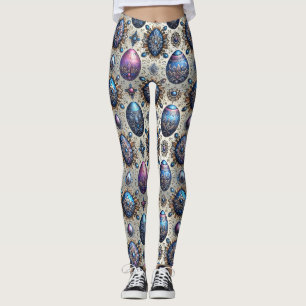 PAAS EIEREN ~ Paars Blauw Grijs 3D~ Leggings