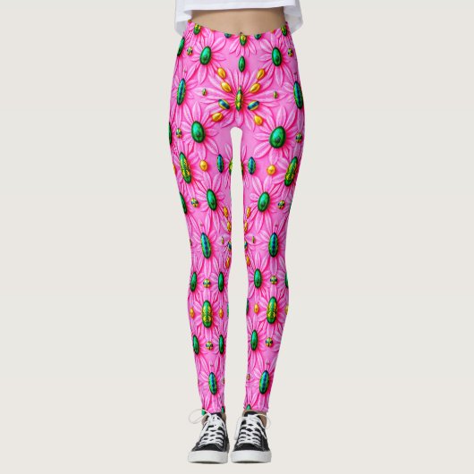 PAAS EIEREN ~ Roze Bloemen 3D ~ Leggings (Voorkant)