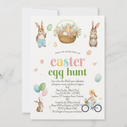 Paas eitjes jacht uitnodiging - Cute Bunny Waterve (Voorkant)