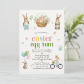 Paas eitjes jacht uitnodiging - Cute Bunny Waterve (Staand voorkant)