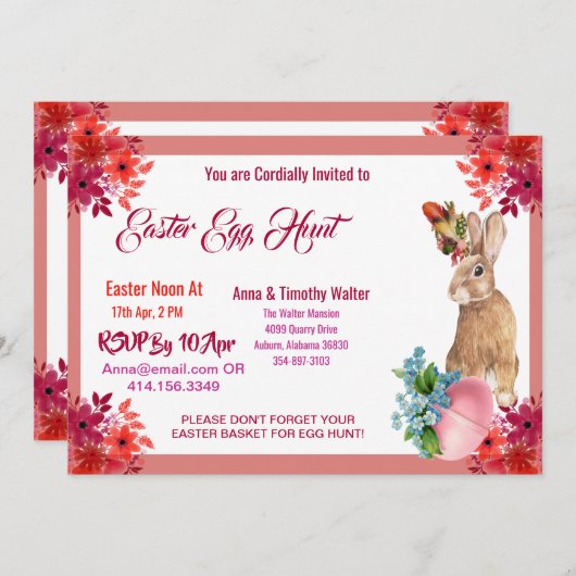 Paas eitjes jacht Waterverf Bloemstuk Konijn Uitno Notitiekaartje (Voorkant / Achterkant)