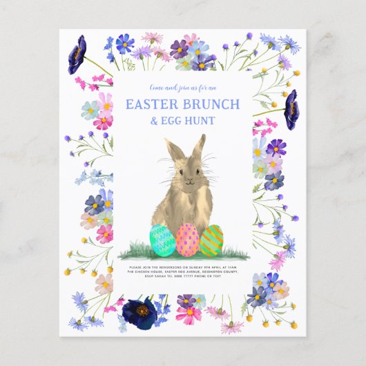Paas eitjes jagen Brunch Konijn Bloem Budget Flyer (Voorkant)
