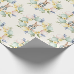 Paas eitjes Konijn Bloemenkrans Pastel Kleuren Ont Cadeaupapier