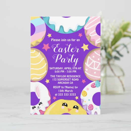 Paas eitjes Konijn Pasen Donut Koekje Paasfeest Kaart (Staand voorkant)