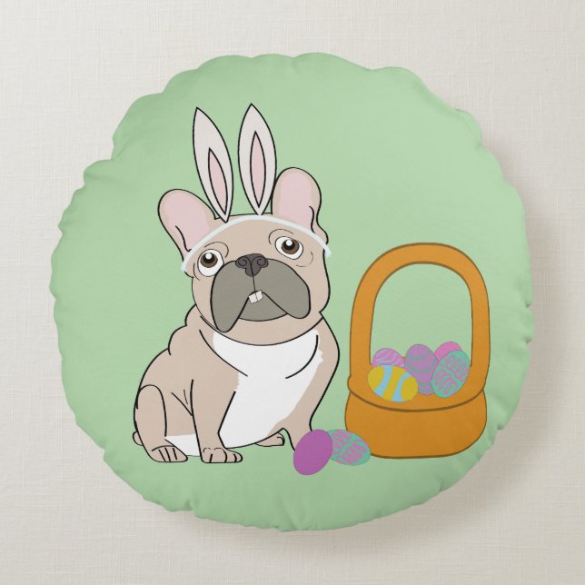 Paas Franse Bulldog Rond Kussen (Voorkant)