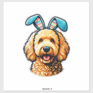 Paas Goldendoodle hond met konijnenoren, Pasen Sticker