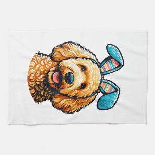 Paas Goldendoodle Hond met Konijnenoren, Pasen Theedoek