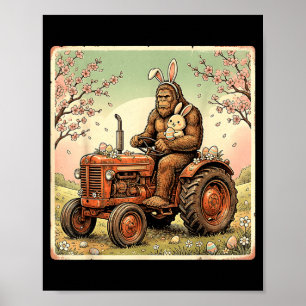 Paas grotevoet konijn tractor grappige lente poster