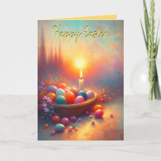 Paas Kaars Mandje Gevouwen Wenskaart Feestdagen Kaart (Voorkant)