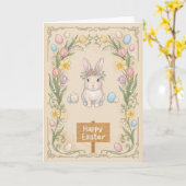 Paas Kaart - Bloemenkader met Konijn (Gele Bloem)