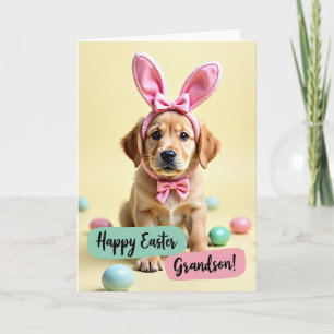 Paas Kaart met Puppy en Pastel Eieren