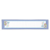Paas Kabouter Konijn Blauwe Gingham  Korte Tafelloper (Horizontaal)