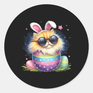 Paas Kat Met Konijnenoren Pasen Dag Eieren Jagen Ronde Sticker