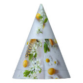 Paas kersenpruim: gele eieren. feesthoedjes (Achterkant)