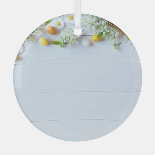 Paas kersenpruim: gele eieren. glas ornament (Voorkant)