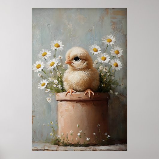 Paas Kip Bloempot Print, Rustiek Poster (Voorkant)