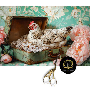 Paas Kip Groene Koffer Bloem Slagsel Decoupage Tissuepapier