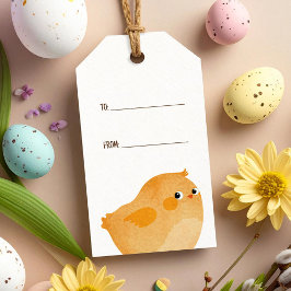 Paas kip in oranje voor een leuke viering cadeaulabel