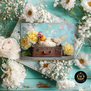 Paas Kip Vintage Bruine Koffer Bloemendecoupage Tissuepapier