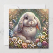 Paas Konijn Art Nouveau Bloementuin Feestdagenkaart (Voorkant)