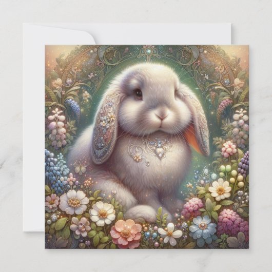 Paas Konijn Art Nouveau Bloementuin Feestdagenkaart (Voorkant)