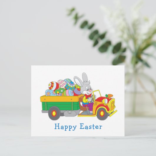 Paas Konijn Bezorgtruck Feestdagenkaart (Staand voorkant)