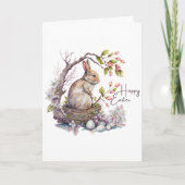 Paas Konijn Bloeiende Magnolia Prettig Pasen Kaart (Voorkant)