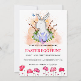 Paas Konijn, Bloemrijke Brunchen Eierspel Uitnodig Kaart