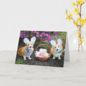 Paas Konijn Corgis begroeten Kaart (Gele Bloem)