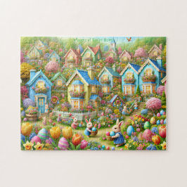 Paas Konijn Dorp,  Pastelkleurige Cottages Legpuzzel